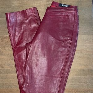 Red leather pants.